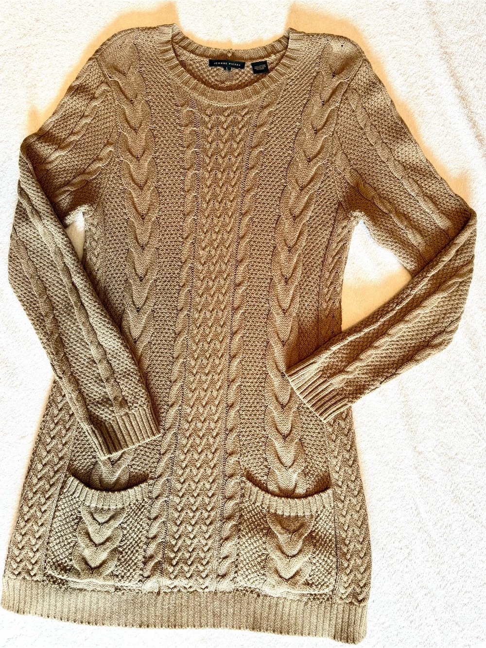 JEANNE PIERRE Women’s Cable Knit Tan Crewneck Sweater - size L